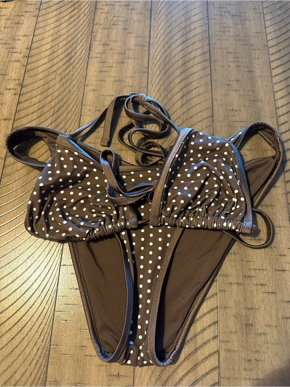 VS Pink x Frankie’s Bikinis Triangle Brown Polka Dot Set